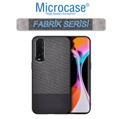 Microcase Oppo Find X2 Fabrik Serisi Kumaş ve Deri Desen Kılıf - Siyah + Tempered Glass Cam Koruma