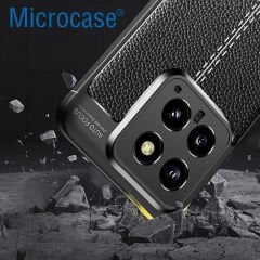 Microcase Xiaomi 14 Global Global Leather Serisi Deri Efekt Silikon Kılıf - Siyah AL3337