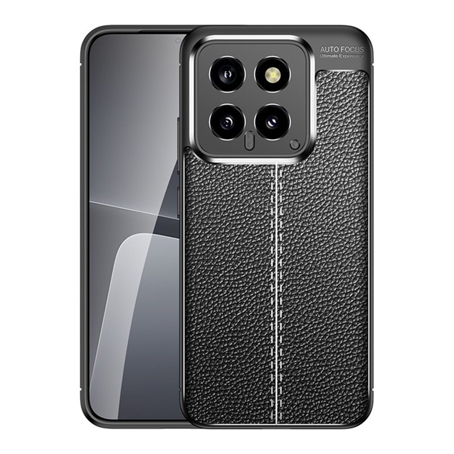 Microcase Xiaomi 14 Global Global Leather Serisi Deri Efekt Silikon Kılıf - Siyah AL3337