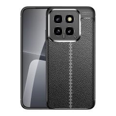 Microcase Xiaomi 14 Global Global Leather Serisi Deri Efekt Silikon Kılıf - Siyah AL3337