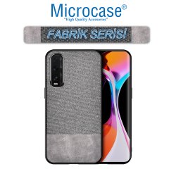 Microcase Oppo Find X2 Fabrik Serisi Kumaş ve Deri Desen Kılıf - Gri + Tempered Glass Cam Koruma