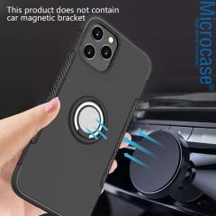 iPhone 12 Pro Yüzük Standlı Armor Silikon Kılıf - Siyah