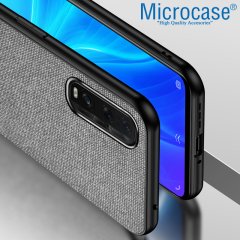 Microcase Oppo Find X2 Fabrik Serisi Kumaş ve Deri Desen Kılıf - Gri + Tempered Glass Cam Koruma