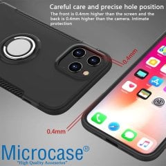 iPhone 12 Pro Yüzük Standlı Armor Silikon Kılıf - Siyah