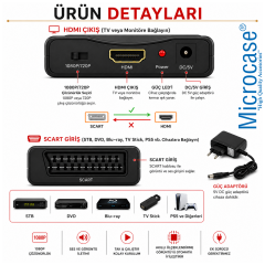 Microcase SCART to HDMI Dönüştürücü 1080P Adaptör Güç Adaptörlü HDMI Çevirici AL5746