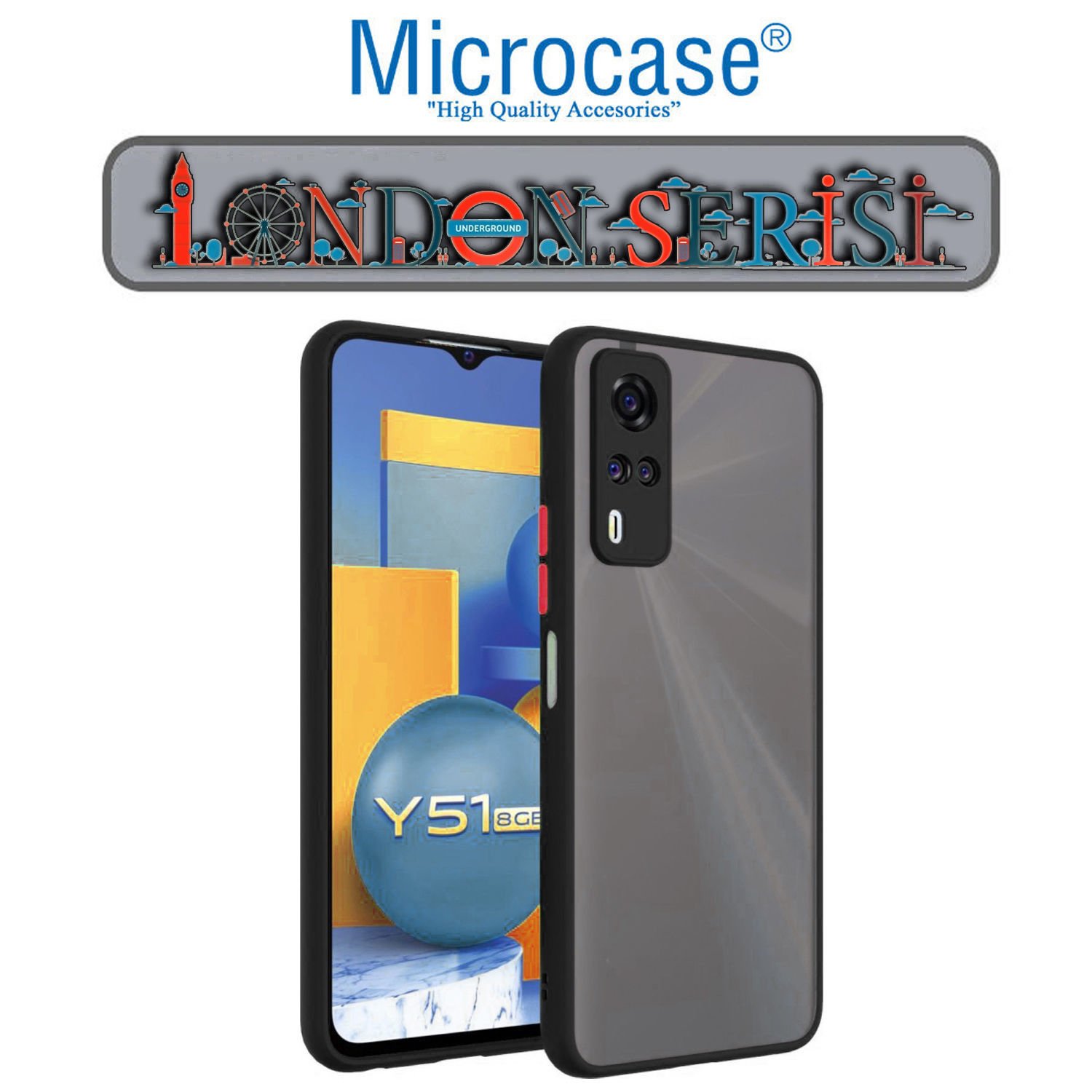 Microcase Vivo Y31 2021 London Serisi Darbeye Dayanıklı Kılıf - Buzlu Siyah