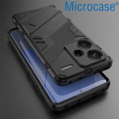 Microcase Xiaomi Redmi Note 13 Pro Plus Global Matrix Serisi Armor Standlı Perfect Koruma Kılıf - Siyah AL3416