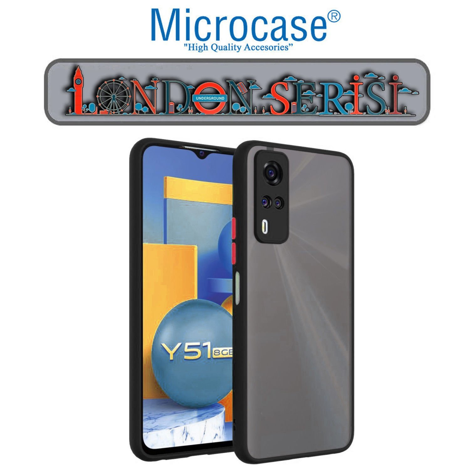 Microcase Vivo Y51a London Serisi Darbeye Dayanıklı Kılıf - Buzlu Siyah