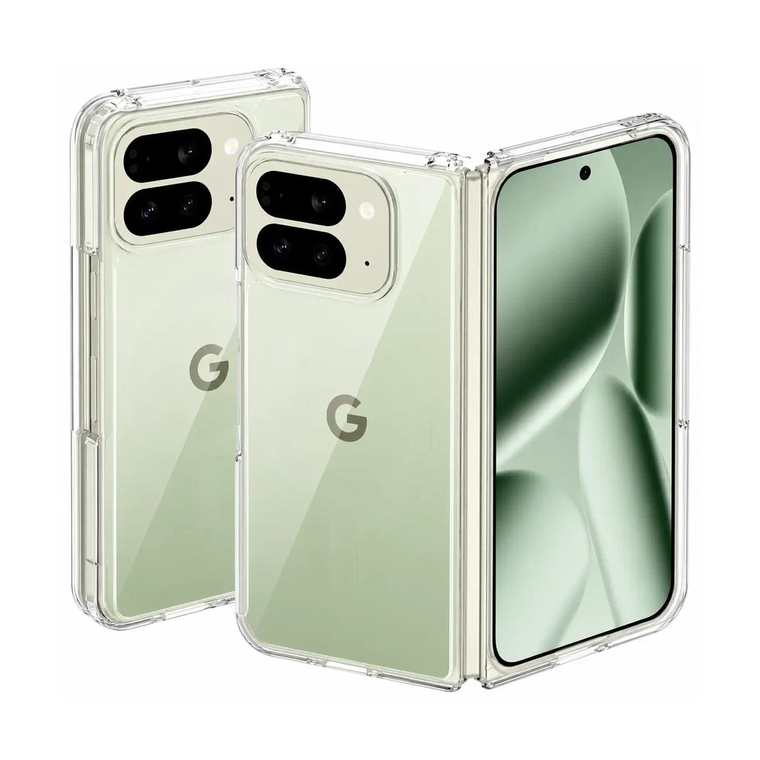 Microcase Google Pixel 11 Pro FOLD ile Uyumlu Sert Kristal Kapaklı Kılıf Şeffaf- AL3157