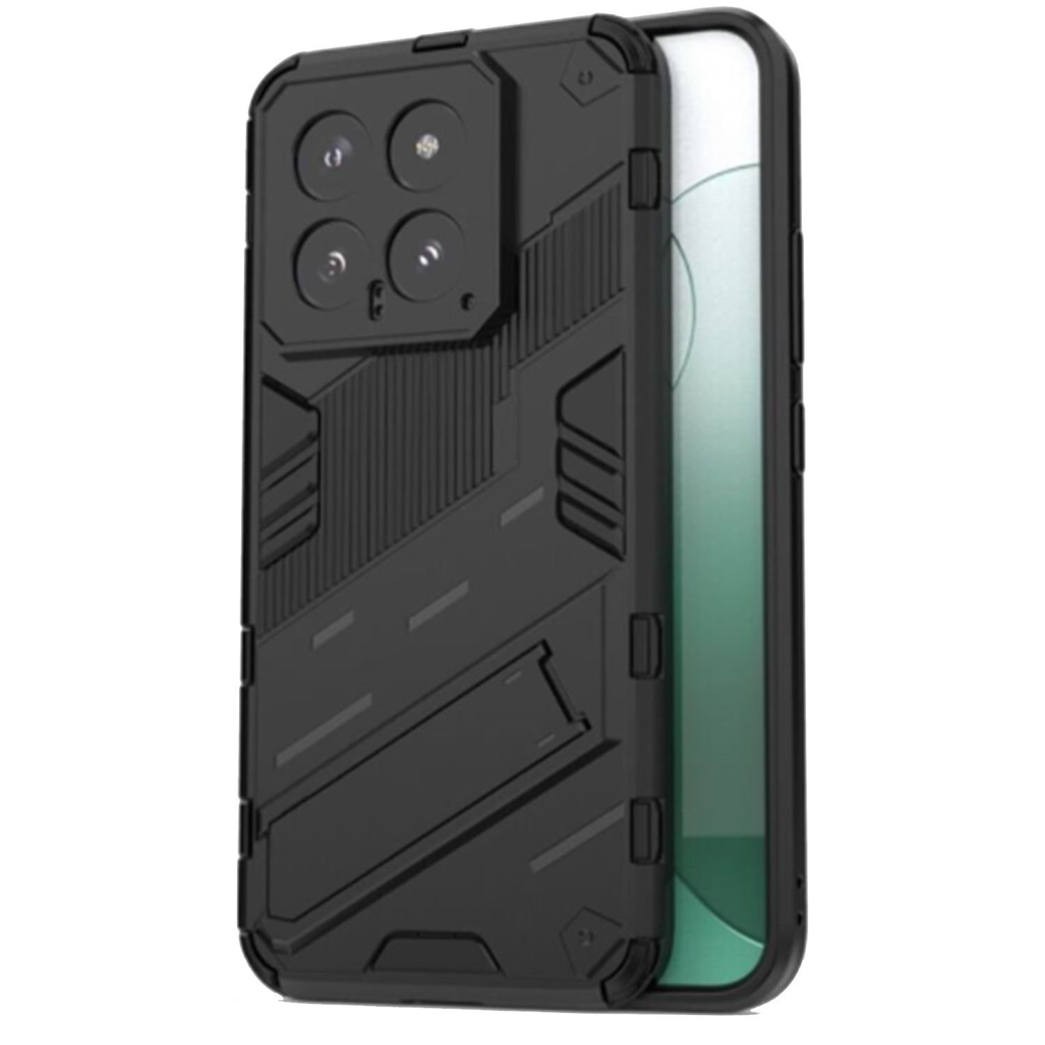 Microcase Xiaomi 14 Global Matrix Serisi Armor Standlı Perfect Koruma Kılıf - Siyah AL3416