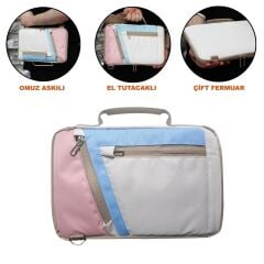 Microcase Apple iPad Air 13 M3 (2025) Tablet için Omuz Askılı El Tutacaklı Universal Sleeve Taşıma Çantası AL4346 Pembe Mavi Krem