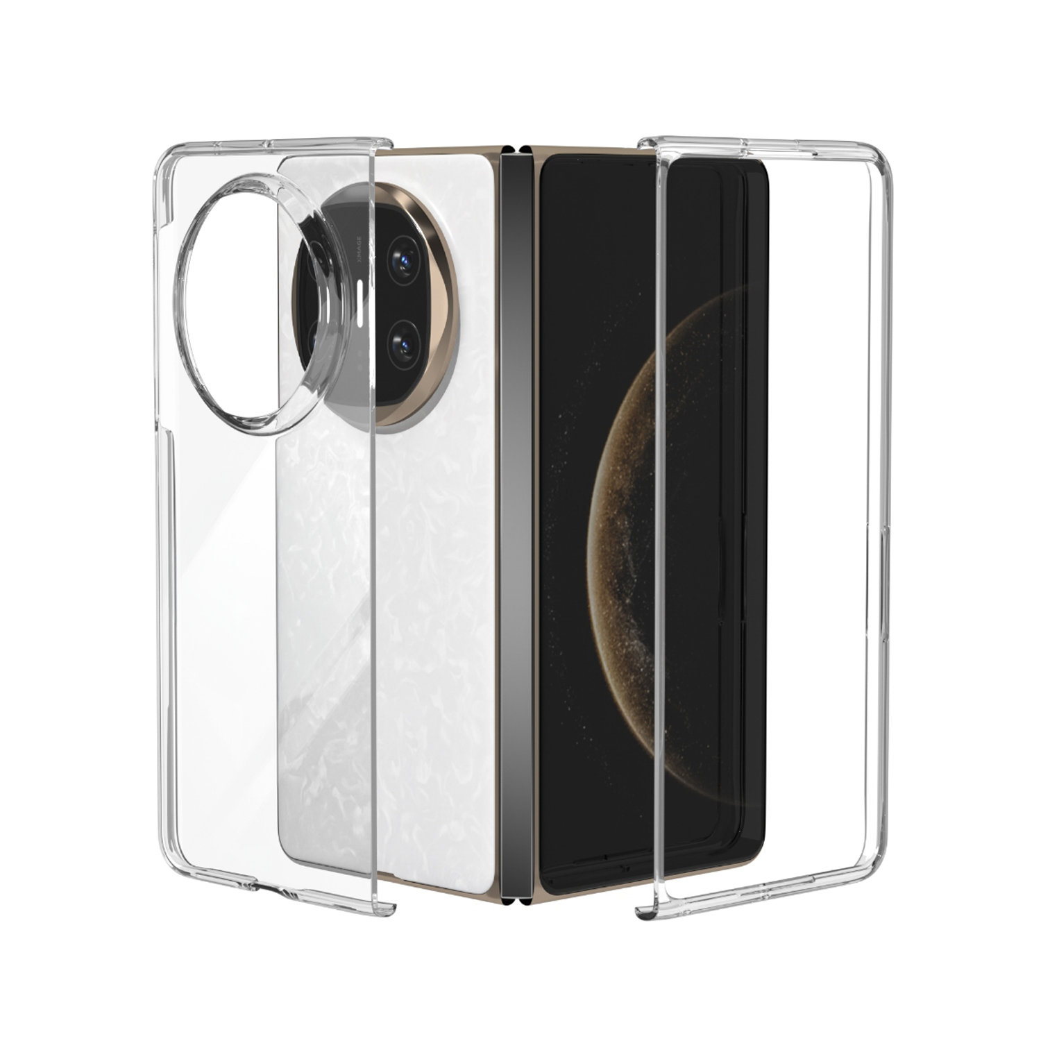 Microcase Honor Magic V6 ile Uyumlu Sert Kristal Kapaklı Kılıf Şeffaf- AL3157