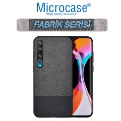 Microcase Xiaomi Mi 10 Fabrik Serisi Kumaş ve Deri Desen Kılıf - Siyah