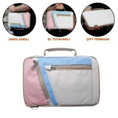 Microcase TCL Tab 11 Gen 2 Tablet için Omuz Askılı El Tutacaklı Universal Sleeve Taşıma Çantası AL4346 Pembe Mavi Krem