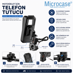 Microcase Microcase Su Geçirmez Motosiklet Telefon Tutucu USB Type-C Şarjlı Gidon Bağlantılı Kilitli AL5739