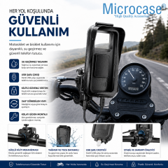 Microcase Microcase Su Geçirmez Motosiklet Telefon Tutucu USB Type-C Şarjlı Gidon Bağlantılı Kilitli AL5739