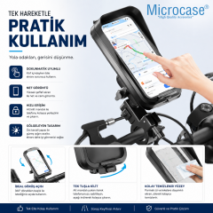 Microcase Microcase Su Geçirmez Motosiklet Telefon Tutucu USB Type-C Şarjlı Gidon Bağlantılı Kilitli AL5739