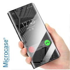 Microcase Xiaomi Mi 9 Lite Aynalı Kapak Clear View Flip Cover Mirror Kılıf - Siyah