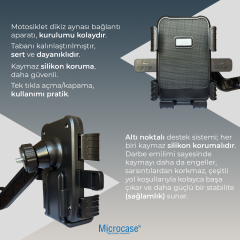 Microcase Motosiklet Telefon Tutucu - Ayna Bağlantılı, 360° Dönebilen Tek Tık Kilitlemeli Sarsıntı Önleyici - AL5743