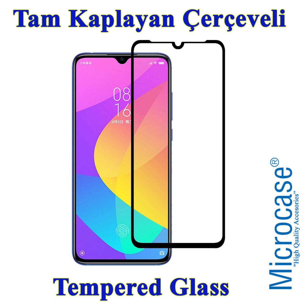 Microcase Xiaomi Mi 9 Lite Tam Kaplayan Çerçeveli Tempered Ekran Koruyucu - SİYAH