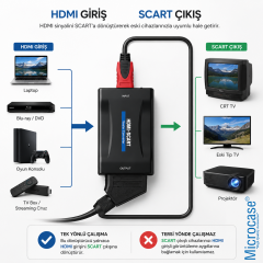 Microcase HDMI to SCART Dönüştürücü 1080P Adaptör Güç Adaptörlü Çevirici AL5747