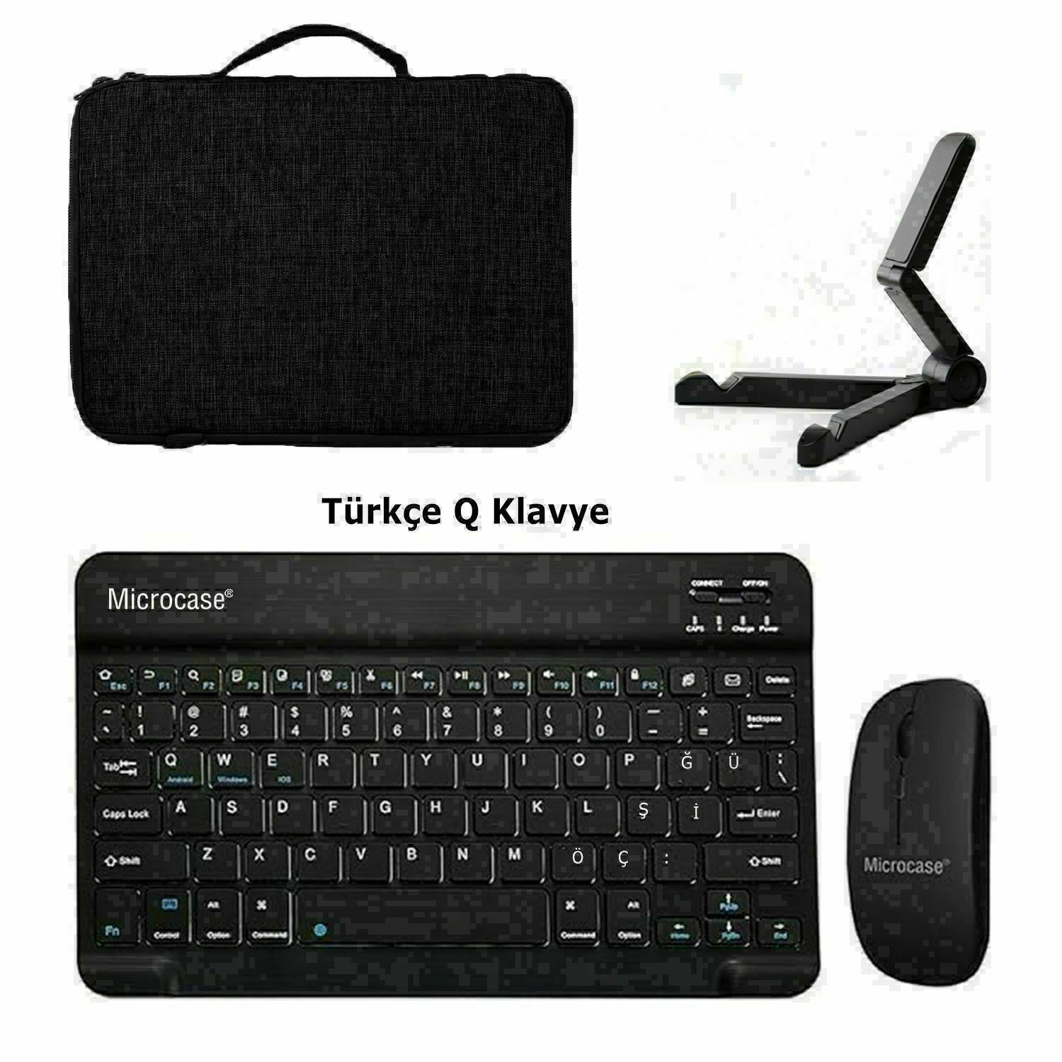 Microcase Apple iPad mini 2024 8.3 inch Tablet için Türkçe Bluetooth Klavye+Mouse+Tablet Standı-Siyah AL8126