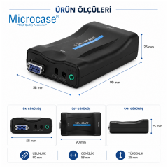 Microcase VGA to SCART Görüntü Dönüştürücü 3.5mm Ses Girişli Kumandalı AL5749