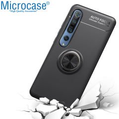 Microcase Xiaomi Mi 10 Pro Focus Serisi Yüzük Standlı Silikon Kılıf - Siyah