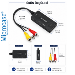 Microcase AV RCA to HDMI Dönüştürücü 1080P Görüntü ve Ses Çevirici Adaptör AL5748