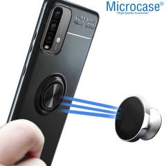 Microcase Xiaomi Redmi 9T Focus Serisi Yüzük Standlı Silikon Kılıf - Siyah