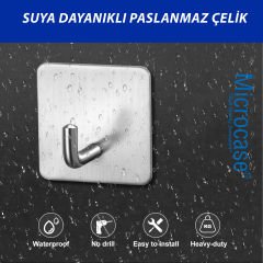 Microcase  Yapışkanlı  Paslanmaz Çelik Banyo Mutfak Eşya Havlu Vb Metal Askılık Kare Tasarım-AL4936 1 Adet