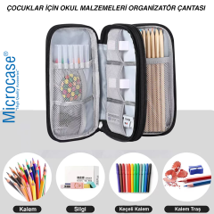 Microcase Taşınabilir   Çift Katman ve Fermuarlı 8 Bölmeli Çoklu HDD Organizer Çanta -YB101