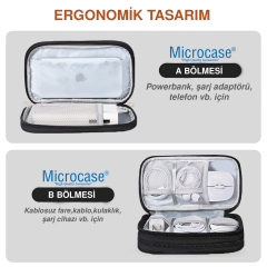 Microcase Taşınabilir   Çift Katman ve Fermuarlı 8 Bölmeli Çoklu HDD Organizer Çanta -YB101