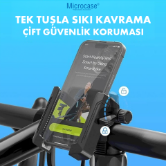 Bisiklet Gidon Bağlantılı Telefon Tutucu 360° Döner Başlık Kilit Mekanizmalı 3.5-6.8 İnç Uyumlu Kaymaz Silikon Pedli Bisiklet Telefon Tutucu - AL5741