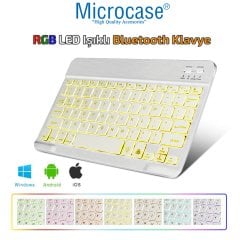 Microcase Tablet Telefonlar için RGB Işıklı Şarjlı Bluetooth Klavye + TR Klavye Sticker AL2670 Beyaz