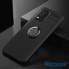 Microcase Xiaomi Mi 10 Youth Focus Serisi Yüzük Standlı Silikon Kılıf - Siyah