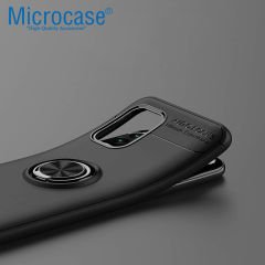 Microcase Xiaomi Mi 10 Youth Focus Serisi Yüzük Standlı Silikon Kılıf - Siyah