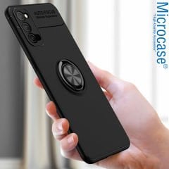 Microcase Oppo Reno 5 Focus Serisi Yüzük Standlı Silikon Kılıf - Siyah