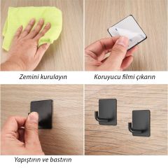 Microcase  Yapışkanlı  Paslanmaz Çelik Banyo Mutfak Eşya Havlu Vb Metal Askılık Kare Tasarım-AL4936 2 Adet