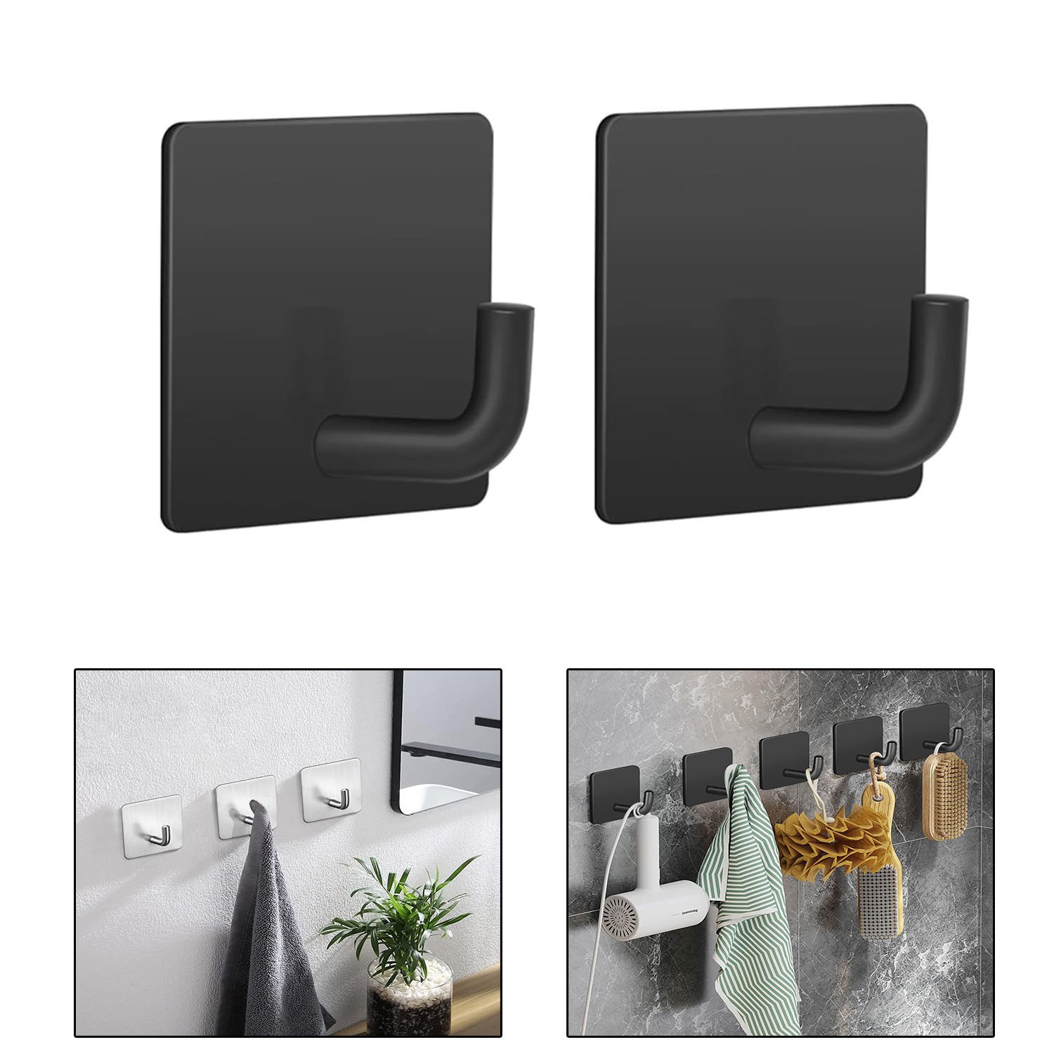 Microcase  Yapışkanlı  Paslanmaz Çelik Banyo Mutfak Eşya Havlu Vb Metal Askılık Kare Tasarım-AL4936 2 Adet
