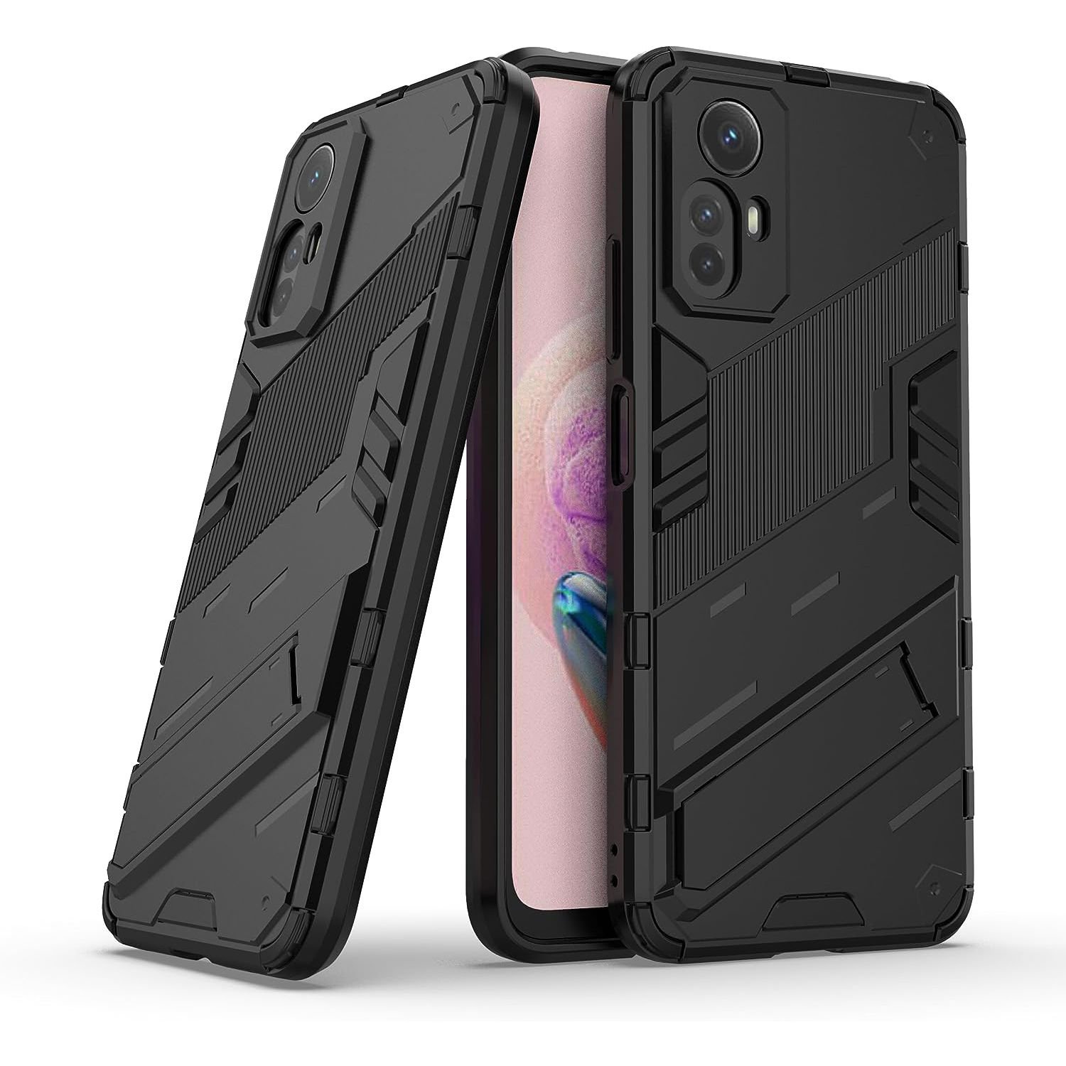 Microcase Xiaomi Redmi Note 12S 4G Matrix Serisi Armor Standlı Perfect Koruma Kılıf - Siyah AL3416