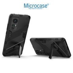 Microcase Xiaomi Redmi Note 12S 4G Matrix Serisi Armor Standlı Perfect Koruma Kılıf - Siyah AL3416