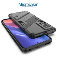 Microcase Xiaomi Redmi Note 12S 4G Matrix Serisi Armor Standlı Perfect Koruma Kılıf - Siyah AL3416