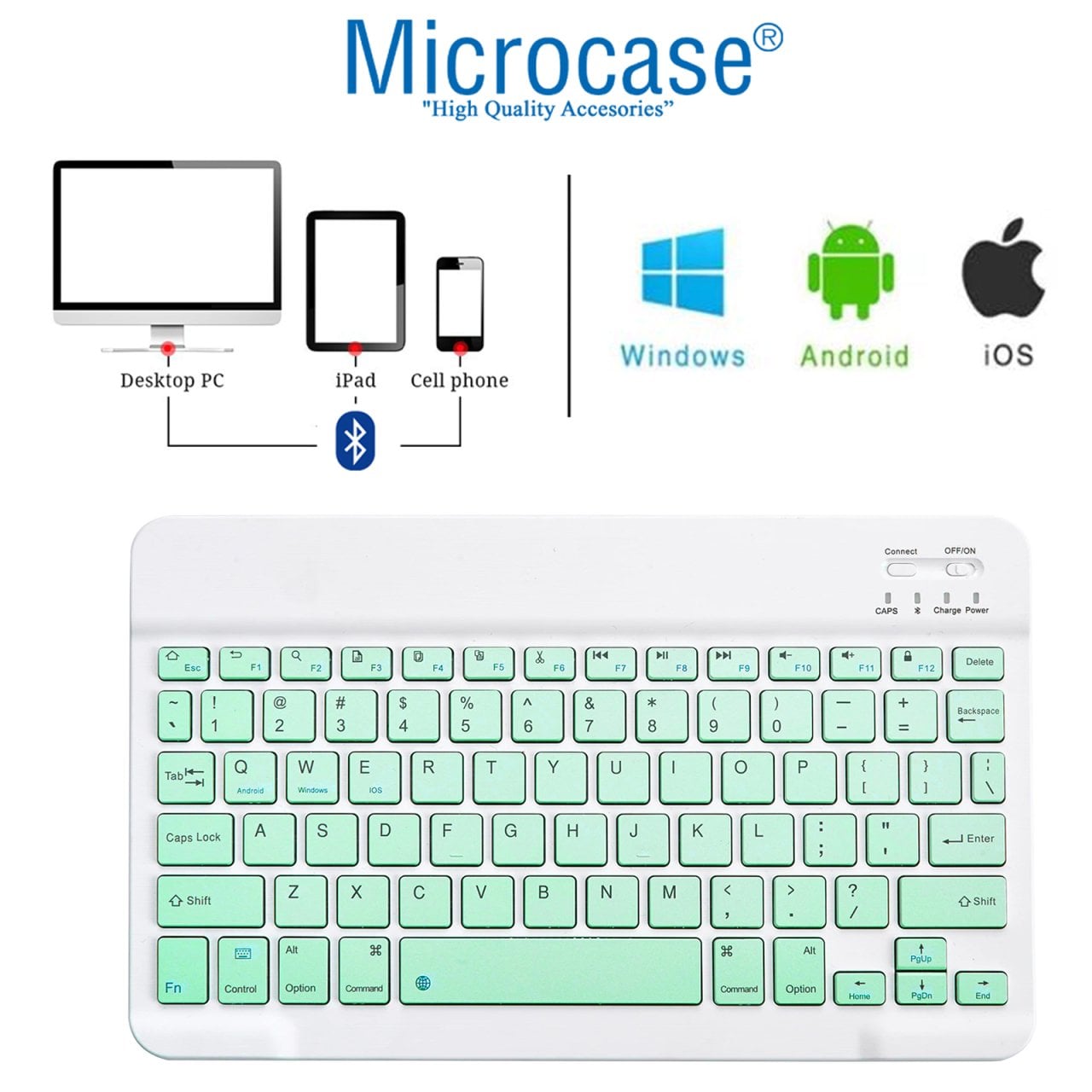 Microcase Tablet ve Telefonlar için Şarjlı Bluetooth Klavye + TR Klavye Sticker - AL2671 Yeşil