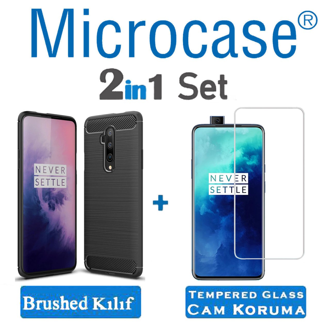 Microcase OnePlus 7T Pro Brushed Carbon Fiber Silikon Kılıf - Siyah