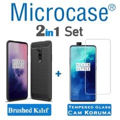 Microcase OnePlus 7T Pro Brushed Carbon Fiber Silikon Kılıf - Siyah