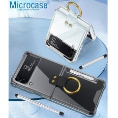 Microcase Samsung Galaxy Z Flip 3 Parmak Tutuculu Kalemli Köşe Korumalı Kılıf - AL3161