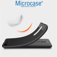 Microcase Xiaomi Redmi 8 Brushed Carbon Fiber Silikon Kılıf - Siyah + Tempered Glass Cam Koruma