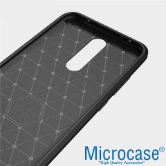 Microcase Xiaomi Redmi 8 Brushed Carbon Fiber Silikon Kılıf - Siyah + Tempered Glass Cam Koruma
