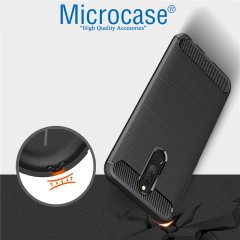Microcase Xiaomi Redmi 8 Brushed Carbon Fiber Silikon Kılıf - Siyah + Tempered Glass Cam Koruma